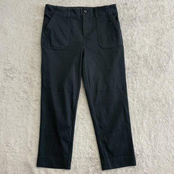 NWOT 32 Degrees Cool Women's M Black Elastic Waist Wide Legs Chino Pants - Picture 1 of 10